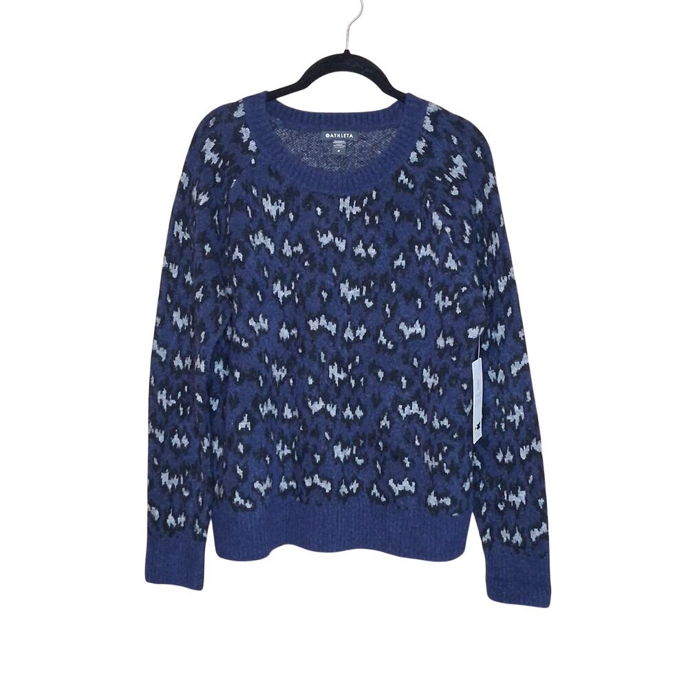 NWT Athleta Hawthorn Textured Crew Sweater Blue Black Size Medium Wool Blend